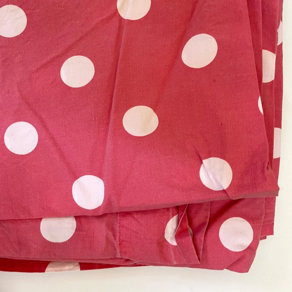 Garnet Hill King Flat Sheet Red White Polka Dot Cotton Bold Colorful Maximalist